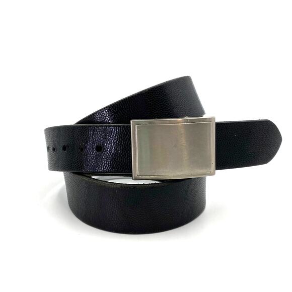 Coach Belt Lizard Textured Leather Black Silver 35 - Picture 1 of 8